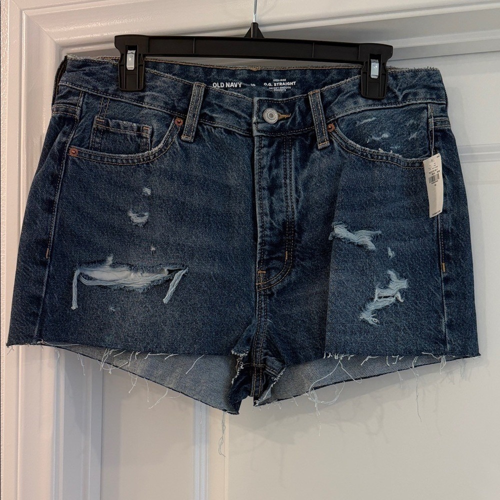 Old Navy O.G. Straight High Rise Distressed Denim Shorts Womens 10 Blue Cut Off